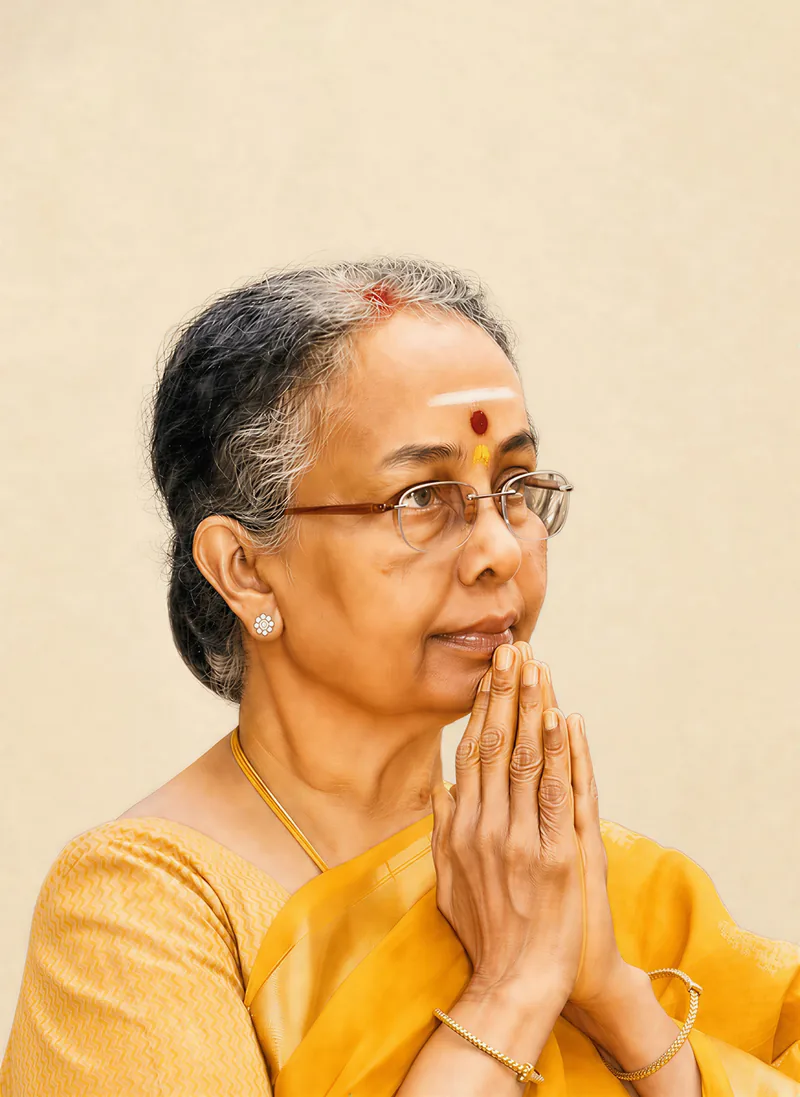 Smt. Karunambal Vanavaraayar, hands joined in namaskaram